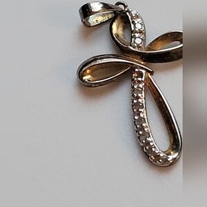 Cross Cubic Zirconia Gold Pl Sterling Silver Pendant 1.8 Gm Flaw*missing Stone*